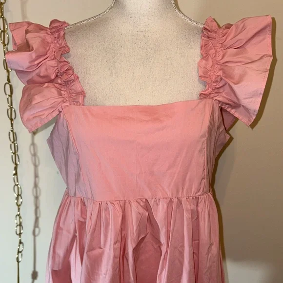 Club L London pink ruffle sleeve babydoll maternity mini dress - Picture 5 of 9